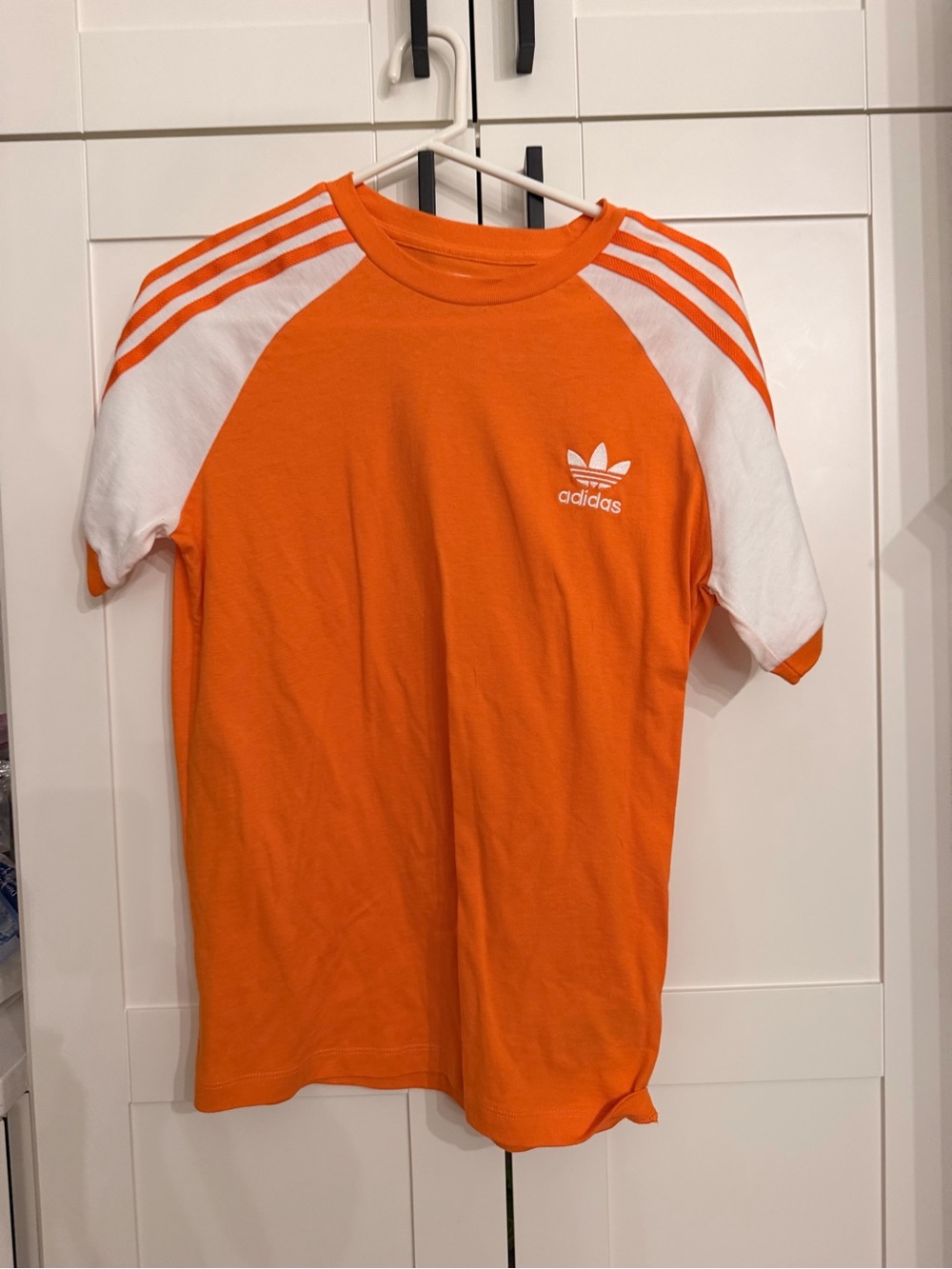 adidas Orange & White Raglan Trefoil Tee